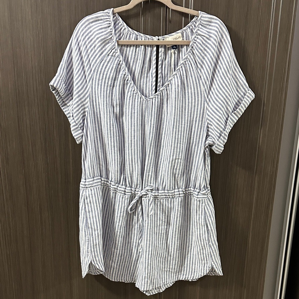Universal Thread Blue White Striped Linen Blend Romper Womens Medium NWT